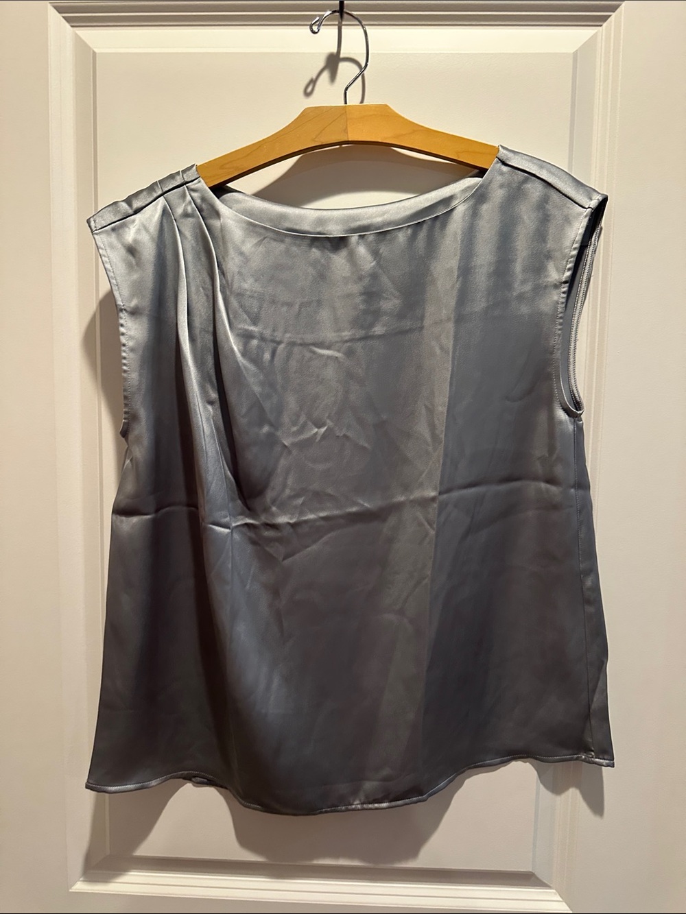 LOFT Silver Satin Cap Sleeve Shell Top